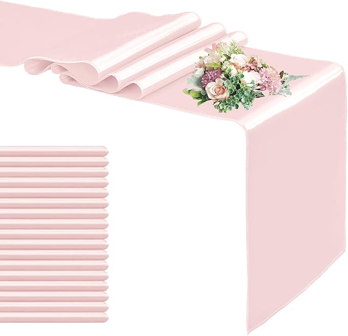 20 Pack Satin Table Runner 12 x 108 Inch Long,Satin Silk Table Runner for Wedding,Birthday Party and Banquet Decoration,Rose Gold