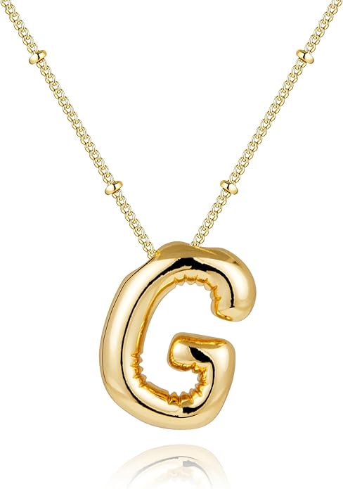 Inerney Valentines Day Gifts Gold Bubble Letter Necklace Initial Necklaces for Women, Chunky 14K Plated Balloon Initials, Trendy Charm Non Tarnish Custom Name Pendant Jewelry Gifts for Mom
