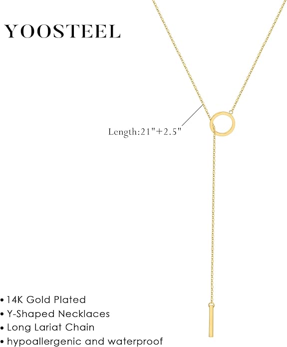 Yoosteel Long 14K-Gold-Plated Necklace for Women - Valentines Gifts Dainty Y-Shaped Necklaces Lariat Drop Chain Simple Jewelry Trendy Gift for Women