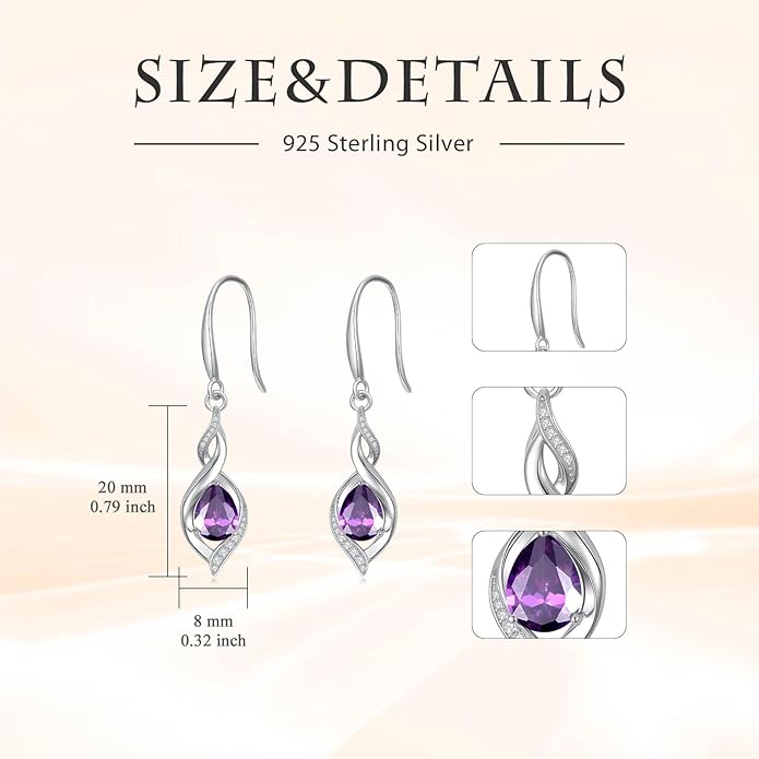 Birthstone Earrings for Women 925 Sterling Silver Infinity Love Jewelry Valentines Day Birthday Gifts for Her Mom Wife Girlfriend