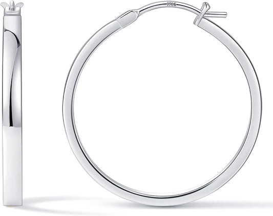 Gacimy Flatted Hoop Earrings for Women 14K Gold Plated with 925 Sterling Silver Post