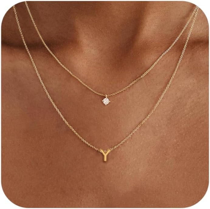 Layered Initial Necklaces for Women, 14k Gold Plated Letter Necklace Set Dainty Gold Initial Necklace Stack Cute Layering Choker Necklaces for Women Trendy Fashion Jewelry