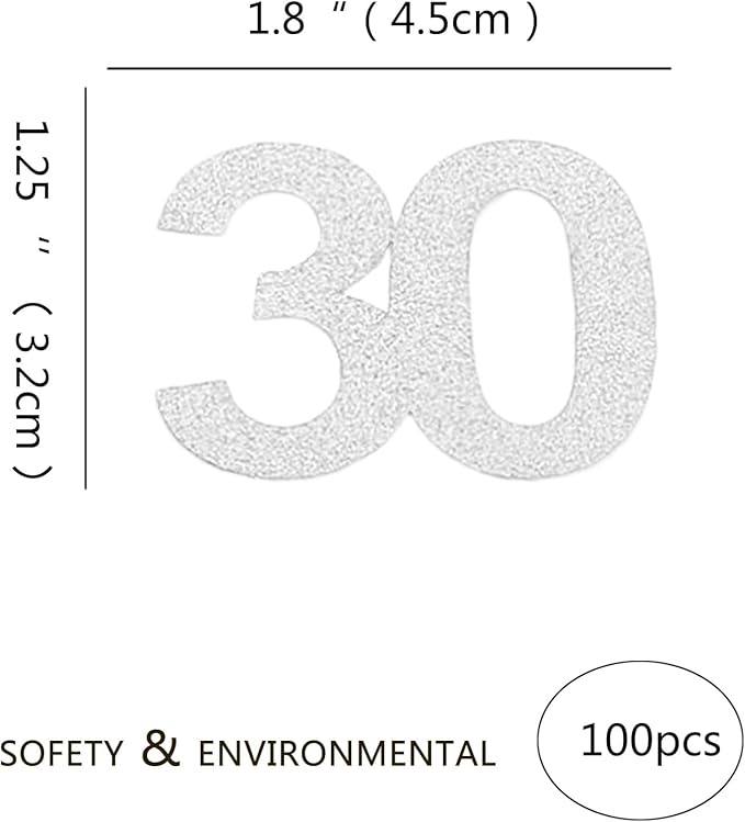 30th Happy Birthday Confetti Decorations - Silver Glitter Number 30 Party Decorations, Wedding Anniversary Party Table Decorations