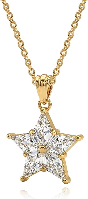 Fettero Christmas Necklace for Women Trendy 14K Gold Plated Dainty Diamond Necklace Charm CZ Clover Star Pendant Necklaces Simple Jewelry Gold Necklace for Women