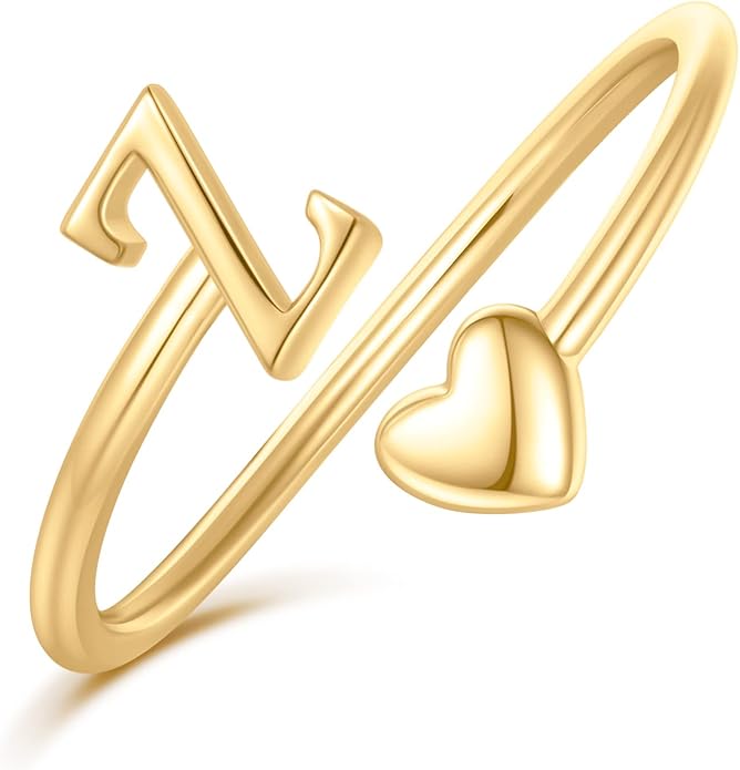 Initial Rings for Women Girls - Valentines Day Gifts for Her, Adjustable Rings for Women Non Tarnish Letter A-Z Dainty Heart Ring Teen Girls Gifts Trendy Stuff Personalized Jewelry Gift