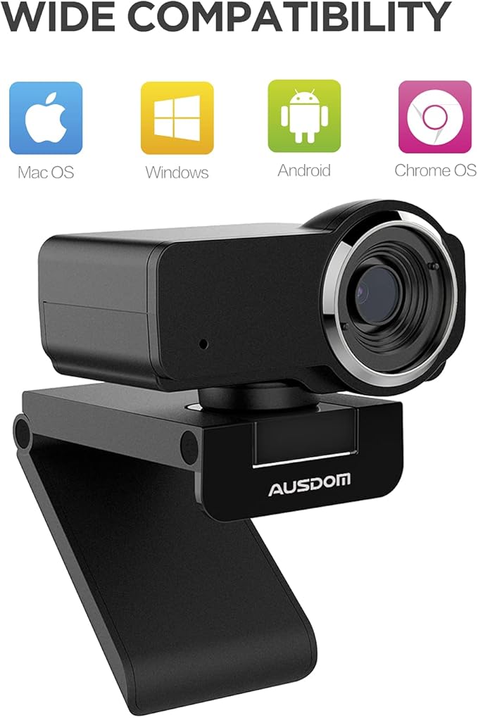 AUSDOM AW635 HD 1080p Webcam with Microphone, Plug & Play USB Streaming Webcam 60° Wide Angle with Low Light Correction for PC Mac Computer Laptop Online Class Zoom Webex Skype Google Meet Teams