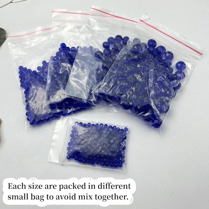 600pcs Crystal Glass Beads 3mm 4mm 6mm 8mm 10mm Rondelle Faceted Crystal Beads Spacer Beads for Necklace Bracelet Earrings DIY Jewelry Crafts Making Supplies(Deep Blue)