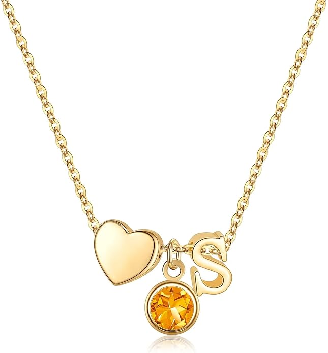 Ursilver Initial Birthstone Necklace for Women - Heart Initial Birthstone Pendant Necklace Personalized Gifts Birthday Gifts for Women