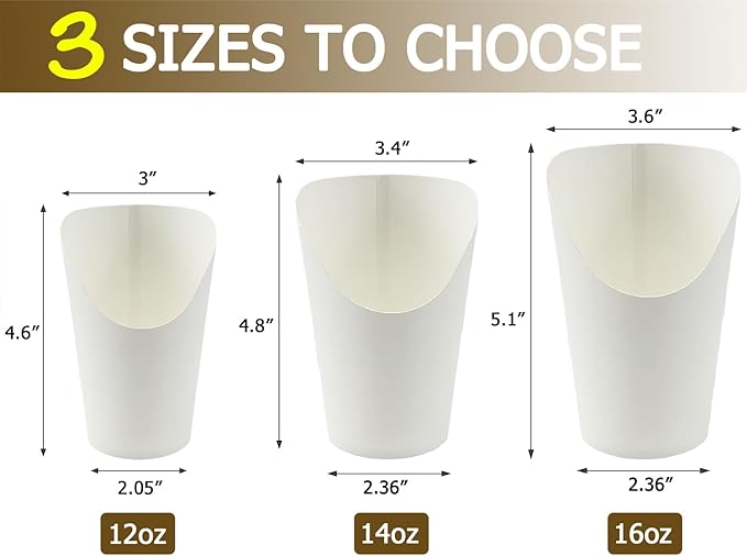 CAMKYDE 50 Pcs Disposable White Charcuterie Cups, 14oz French Fries Holder French Fry Cups for all Occasions (14oz, White)