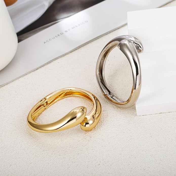 Gold/Silver Cuff Bangle Bracelets For Women Chunky Waterdrop Twisted Hinged Bangle Bracelets Minimalist Arm Cuff Bracelet Jewelry Gifts