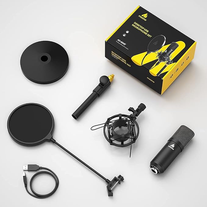 MAONO USB Microphone Kit 192KHZ/24BIT AU-A04T PC Condenser Podcast Streaming Cardioid Mic Plug & Play for Computer, YouTube, Gaming Recording