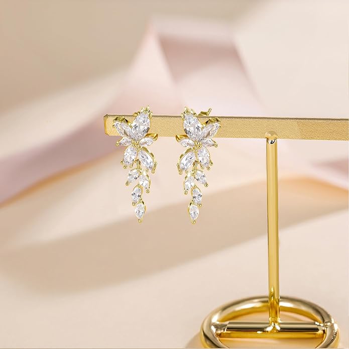 EAMTI Silver Dangle Earrings for Women Cubic Zirconia Marquise Bridal Wedding Earrings 925 Sterling Silver Post Engagement Earring