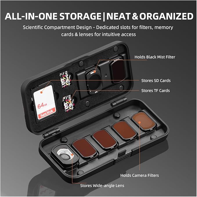 Filter Case for DJI Pocket 3, Magnetic Lens Filter Storage Case for DJI Osmo Pocket 3 Creator Combo Accessories, ND-UV-CPL Wide Angle Macro Lens TF/SD Card Organizer