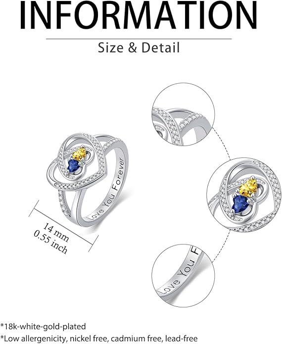 Valentine's Day Gifts for Women Birthstone Rings for Women Heart Statemet Engagement Eternity Wedding Promise Rings Jewelry Anniversary Christmas Valentine Mothers Day Birthday Gifts for Wife Her Girlfriend