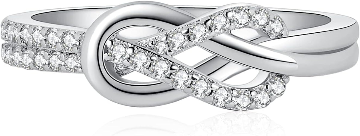 JewelryPalace Double Infinity Knot Cubic Zirconia Promise Rings for Women, Love Twisted 14K White Gold 925 Sterling Silver Ring for Girl, CZ Gemstone Jewelry Sets Rings