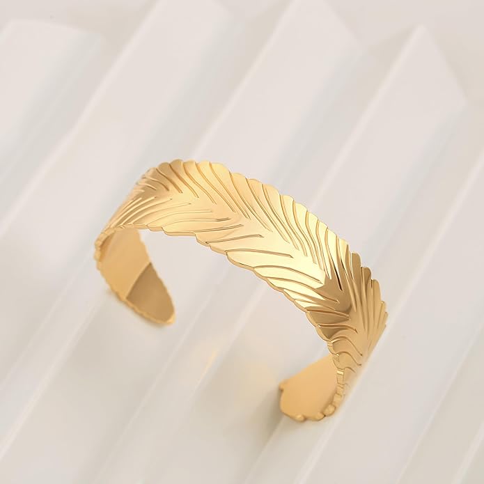 PERNNLA PEARL Dainty Gold Bar Bracelet for Women Simple Delicate Thin Cuff Bangle Hook Bracelet 18K Gold Plated Handmade Minimalist Jewelry