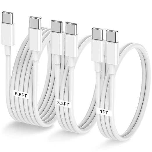 3-Pack [1FT+3.3FT+6.6FT] 60W USB C to USB C Cable, Type C Fast Charging Cable for iPhone 16 15 Pro Plus Pro Max，for Galaxy S24 S23, for iPad Pro/Air, for MacBook Pro/Air and More