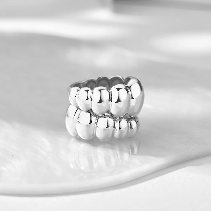 NOKMIT 14K Gold Filled Chunky Statement Rings for Women Cute Puffy Dome Croissant Thumb Band Non Tarnish Comfort Fit Size 5-10