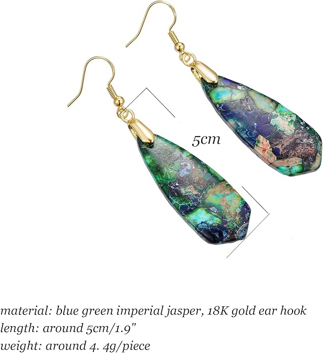 Boho Women Natural Stone Earrings Unique Healing Imperial Jasper Gemstone Energy Hypoallergenic Lightweight Dangle Drop Earrings Multiple Styles Earrings Jewelry for Birthday Party Gift
