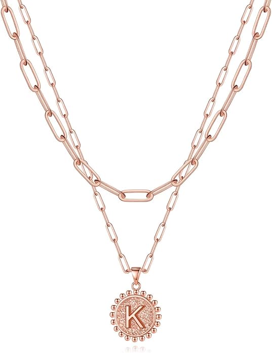 Yoosteel Valentines Gifts for Women Her - Gold Layered Initial Necklaces for Women 14K Gold Plated Dainty Layering Paperclip Link Chain Necklace Coin Initial Necklace Birthday Gifts for Teen Girls