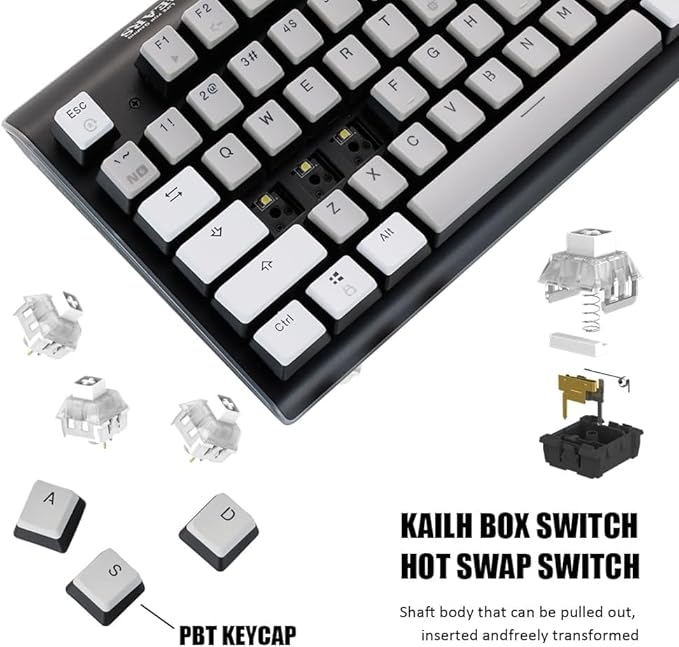 Wired Full Size Mechanical Keyboard, Aluminum Housing Built for Gamers w/Kailh Box White Switch, White Backlit + Surrounded by RGB Light Strip, 104 Keys Gaming Keyboard for PC/Mac