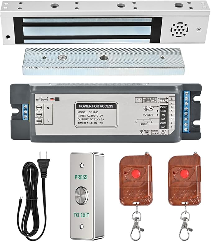 Smart Door Access Control System 600lbs Magnetic Lock Kit with Tuya App & Remote Control, Stainless Steel Exit Button, Power Supply and Built-in Alarm Beeper