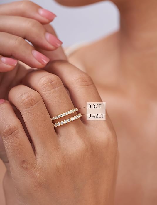 IMOLOVE Moissanite Wedding Band Wedding Rings for Women 925 Sterling Silver Rings with 18K White Gold Plated Eternity Stackable Engagement Ring Anniversary Band Size 3-12