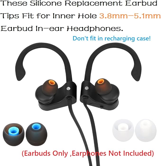 Earbuds Replacement Tips Silicone Earbud Tips Ear Gels Fit for Inner Hole from 3.8mm - 5.1mm Earphones 9 Pairs S/M/L
