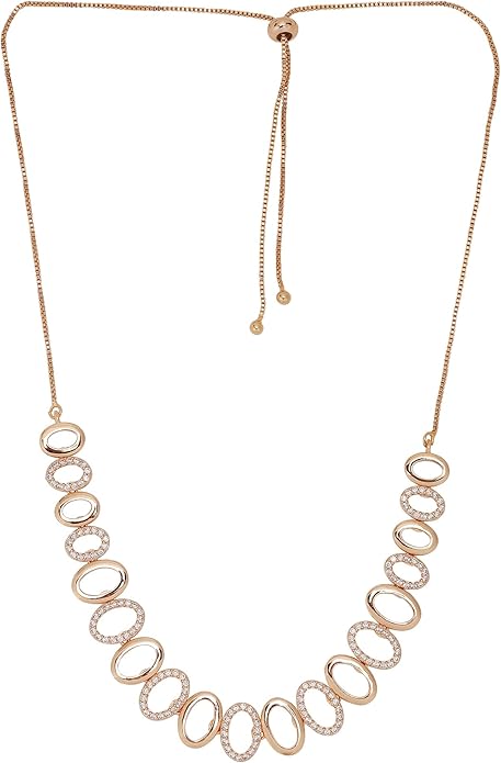 Nilu's Collection American Diamond Stone Studded | Rose Gold/Silver Plated | Anti Tarnish Jewellery Set for Women | Matching Earrings Perfect for Weddings and Special Occasions