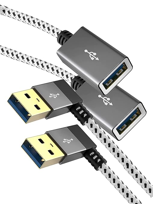 CableCreation USB 3.0 Extension Cable 1FT, [2-Pack] Left Angle USB 3.0 Male to Female Extender Cord, 90 Degree USB 3.0 for VR, PlayStation, Xbox, Keyboard, Space Gray, 0.3M