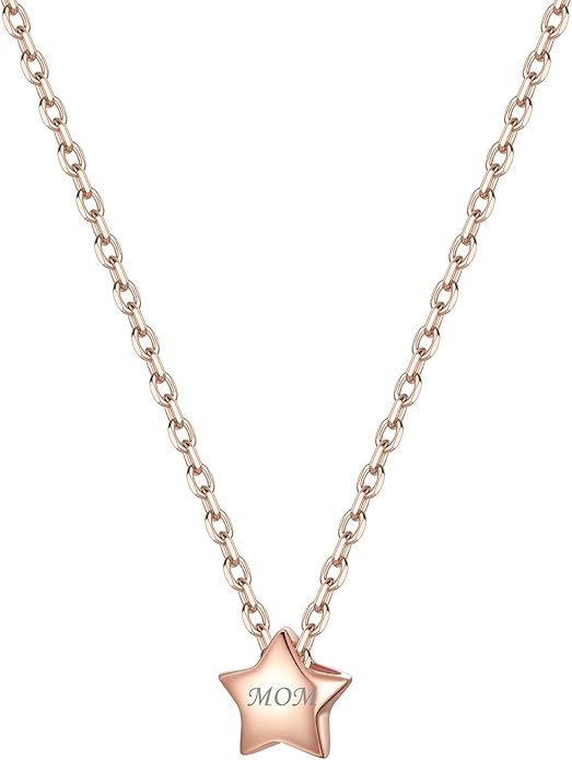 ChicSilver Personalized 925 Sterling Silver Dainty Small Heart/Star/Moon/Dot/Triangle Pendant Necklace for Women, Silver/Gold/Rose Gold/Black (with Gift Box)