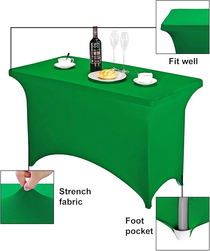 FORLIFE Spandex Table Covers，Fitted Tablecloth for Rectangular Tables, Stretch Patio Table Covers, Universal Spandex Table Cover for Wedding, Banquet, Party (4ft, Emerald)