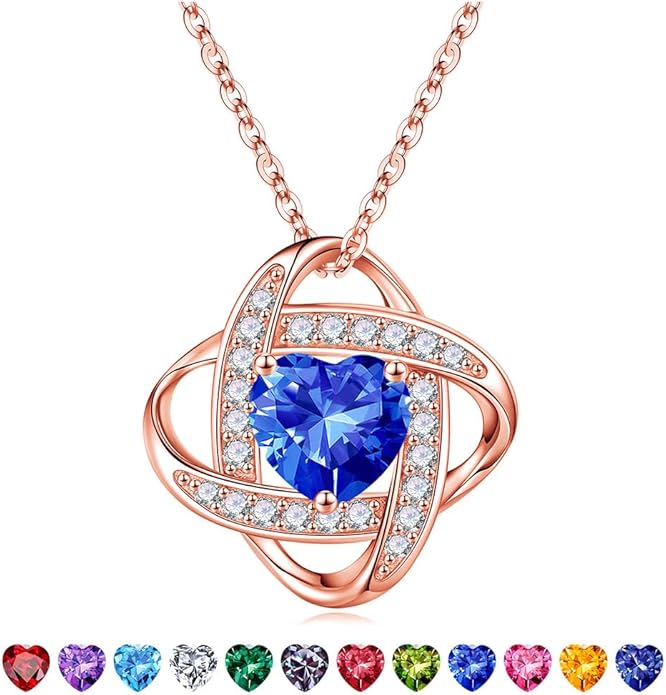 Iefil Valentines Gifts for Her Wife - 925 Sterling Silver Love Knot Birthstone Necklace, Anniversary Birthday Gifts for Women, Jewelry Gifts for Wife Mom Girlfriend