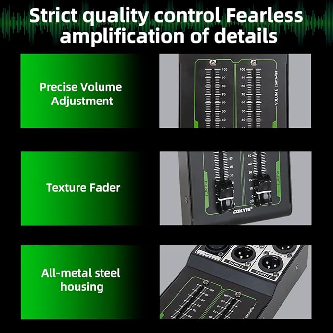 Passive Stereo Volume Controller, XLR 2 Input 2 Output Stereo Studio Controller, Plug and Play for Studio Speakers, Home Audio with Metal Interfaces, Great for Live Performance