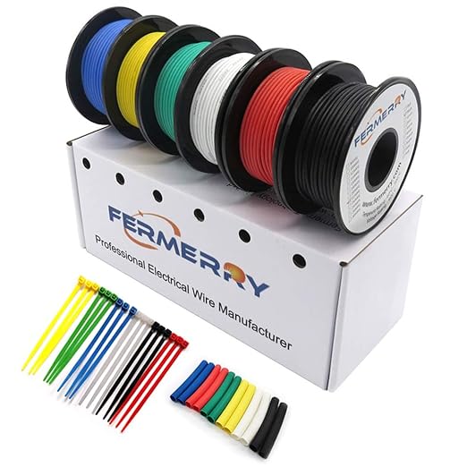 Fermerry 22 AWG Stranded Wire Spool 10ft Each 6 Colors Flexible 22 Gauge Silicone Hook up Wire Kit Electrical Tinned Copper Wire