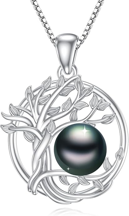 Tahitian Black Pearl 18K White Gold Plated Sterling Silver Heart/Infinity/Four Leaf Clover Pendant Necklace Jewelry Gifts for Women Wife Mom Girlfriend Wedding Birthday Anniversary Christmas