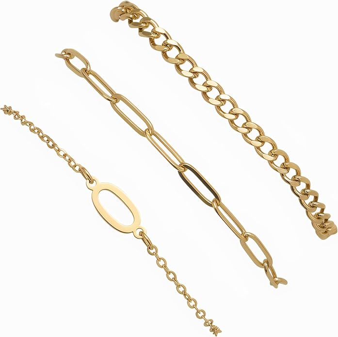 14K Gold Plated Bracelets for Women, A–Z Initial Charm Bangles Jewelry Set, Elegant Gold Accessories, Friendship Bracelet Gifts for Mom
