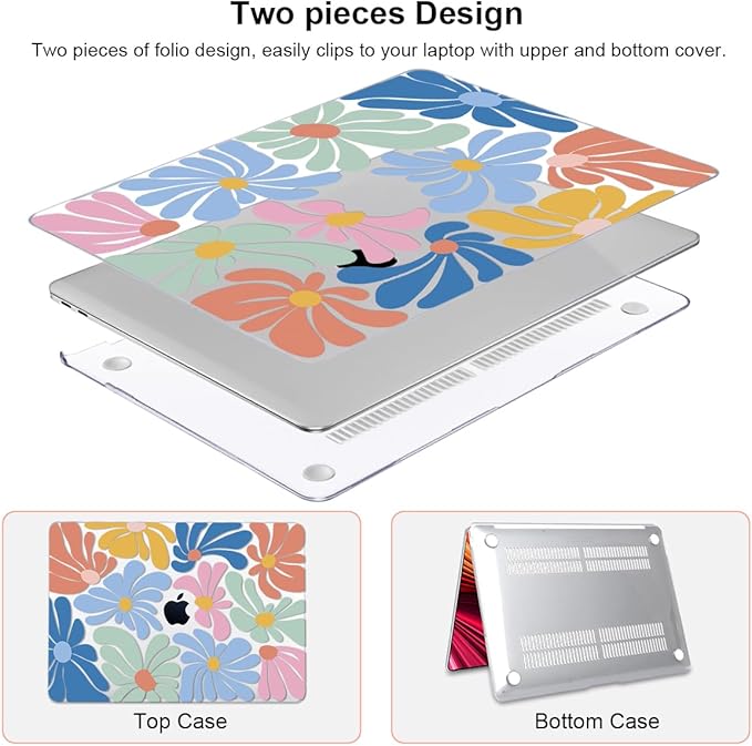for MacBook Pro 13 inch Case 2022 2021 2020-2016 A2338 M2/M1 A2251 A2289 A2159 A1989 A1706 with Touch ID, Plastic Hard Shell Case Keyboard Skin Screen Film Webcam Cover, Colorful Flowers