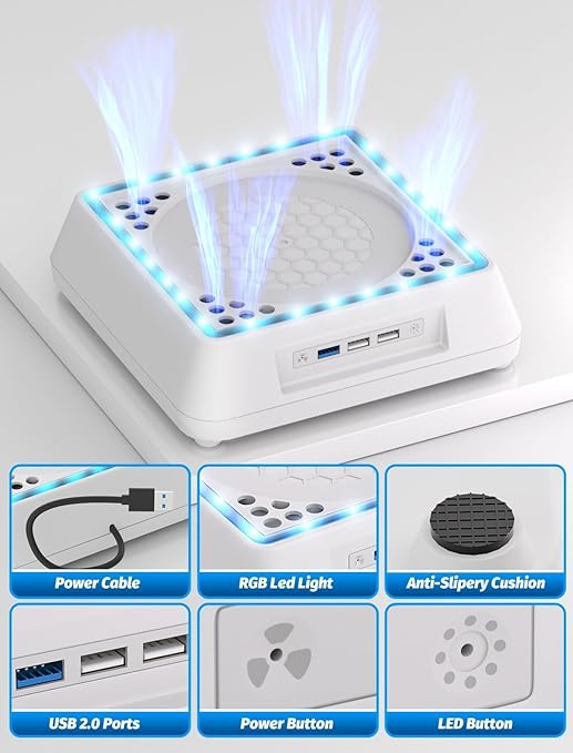 Cooling Fan for Xbox Series X Mviioe Xbox Series X Cooling Stand with LED Indicator, Extra Big Turbo Fan, USB 2.0 Ports, Dust Cover Filters (Only Compatible with Xbox Series x) (White)