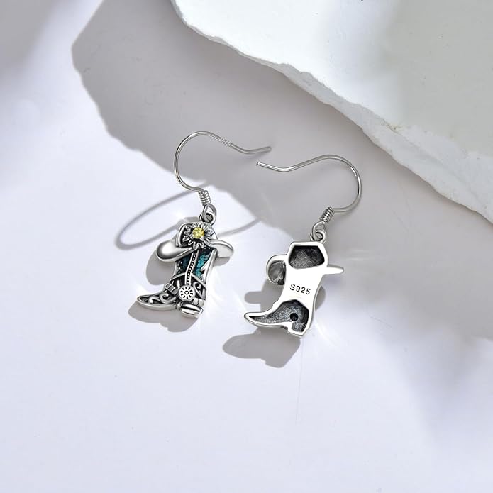 Western Earrings for Women 925 Sterling Silver Turquoise Western Country Dangle Drop Earrings Country Jewelry Gifts for Cowgirl Cowboy