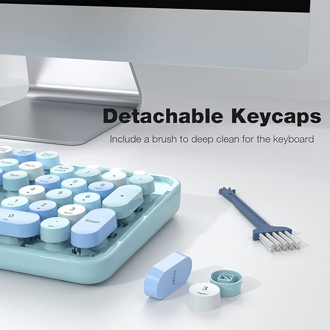 KNOWSQT Wireless Keyboard and Mouse Combo, Blue Colorful 2.4G Typewriter Full-Size Cute Keyboards - USB Receiver Plug and Play, for Computer, PC, Laptop, Desktop, Windows