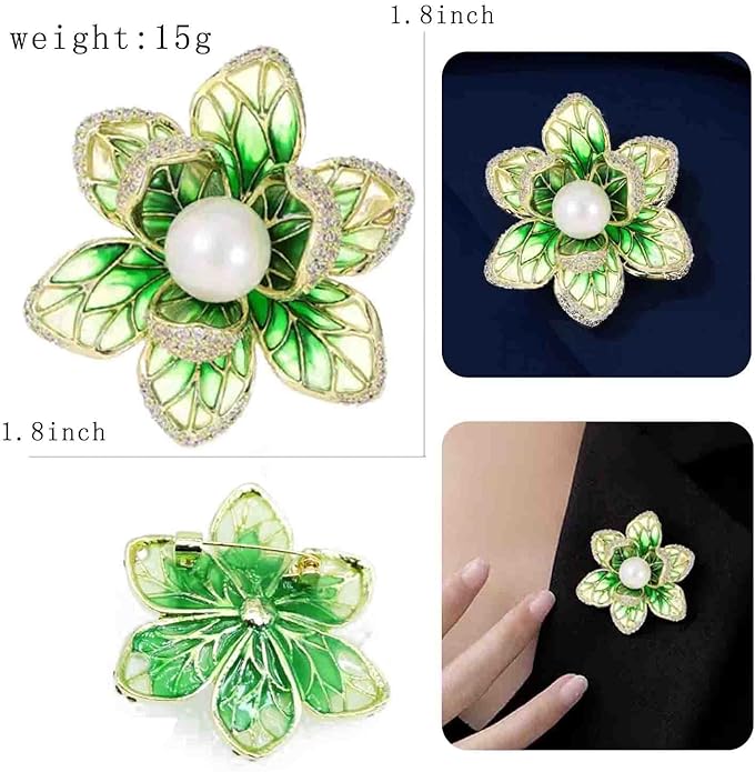 Crystal Pearl Flower Brooches Pins Fashion Beautiful Created Rhinestone Floral Brooch Good Idea for Party Dance Wedding Banquet for Elegant Women Girl