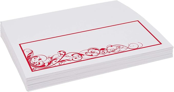 Scribble Vintage Swirl Place Cards, Ruby Red (Choose Color), Set of 25, Pre-cut and Scored - Wedding, Party, Dinner, and Special Events - Made in the USA
