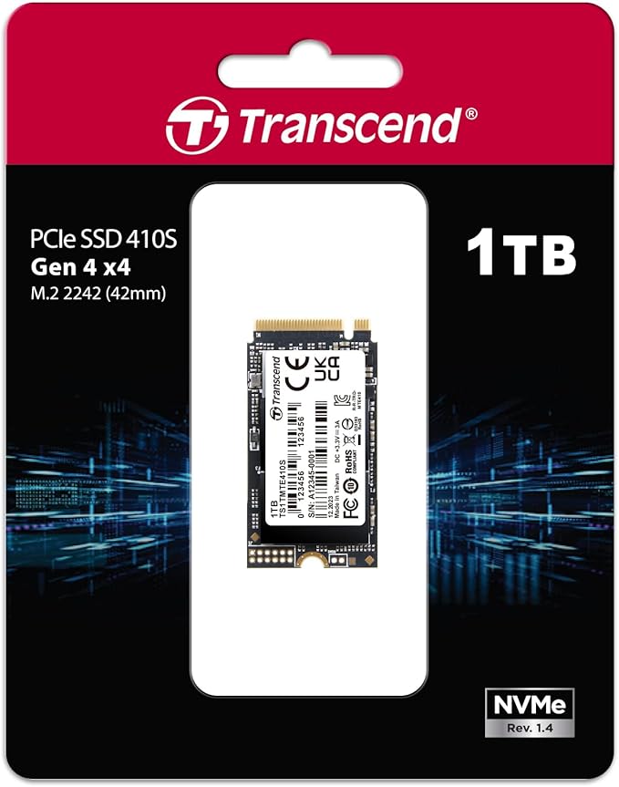 Transcend 1TB M.2 2242 SSD, Up to 5000MB/s, PCIe Gen4x4 NVMe 3D TLC, for Ultra-Thin Laptops, Lenovo ThinkPad, Yoga Gen 6, ASUS ExpertBook, ZenBook, Mini PC, DRAM-Less Design for Low Power Consumption