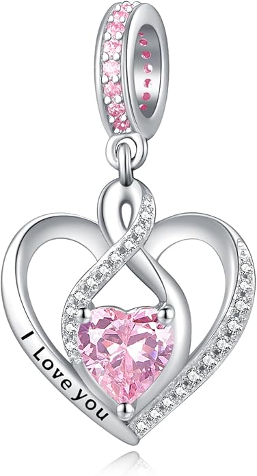 Heart Birthstone Charms for Bracelets, 925 Sterling Silver Women Bead Charms for Charm Bracelets Necklace, Mother's Day Birthday Anniversary Jewelry Gifts for Wife Mom Grandma Daughter