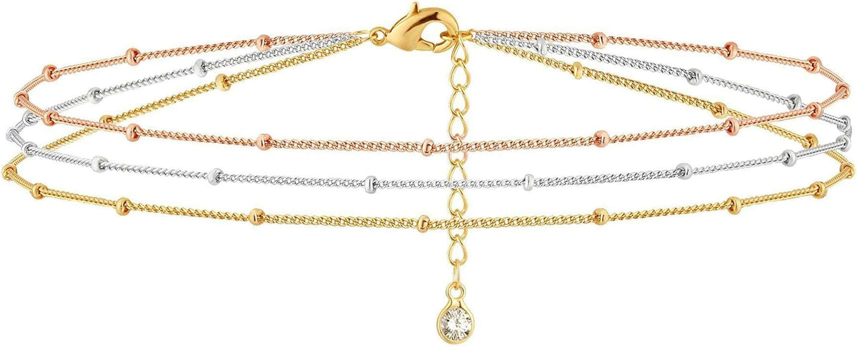 Solza 3 Layer Chain Bracelet for Women – Stainless Steel Adjustable Layered Bracelet, Minimalist Charm Jewelry, Non-Tarnish Plated, Stackable Design