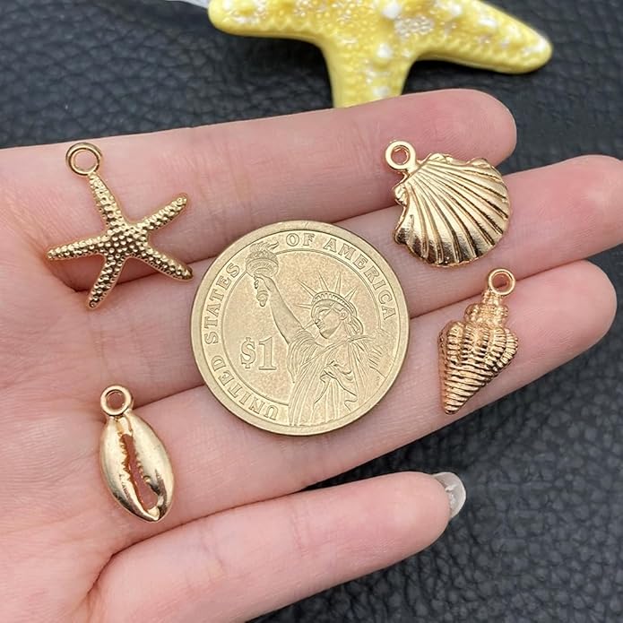 16Pcs Beach Charms, Summer Pendant Alloy Starfish, Seashells and Conches Beach Charms for Jewelry Making, Necklace Bracelet Earrings Crafting DIY