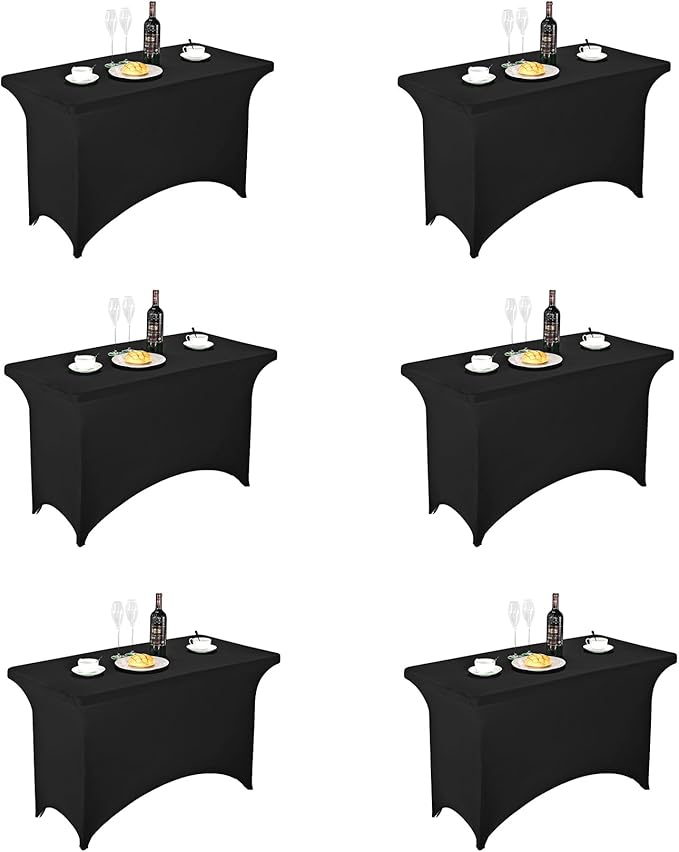 FORLIFE 6Pack Spandex Table Covers 4ft，Fitted Tablecloth for 4ft Rectangular Tables, Stretch Patio Table Covers, Universal Spandex Table Cover for Wedding, Banquet, Party - Black