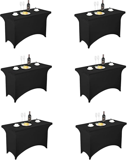 FORLIFE 6Pack Spandex Table Covers 4ft，Fitted Tablecloth for 4ft Rectangular Tables, Stretch Patio Table Covers, Universal Spandex Table Cover for Wedding, Banquet, Party - Black