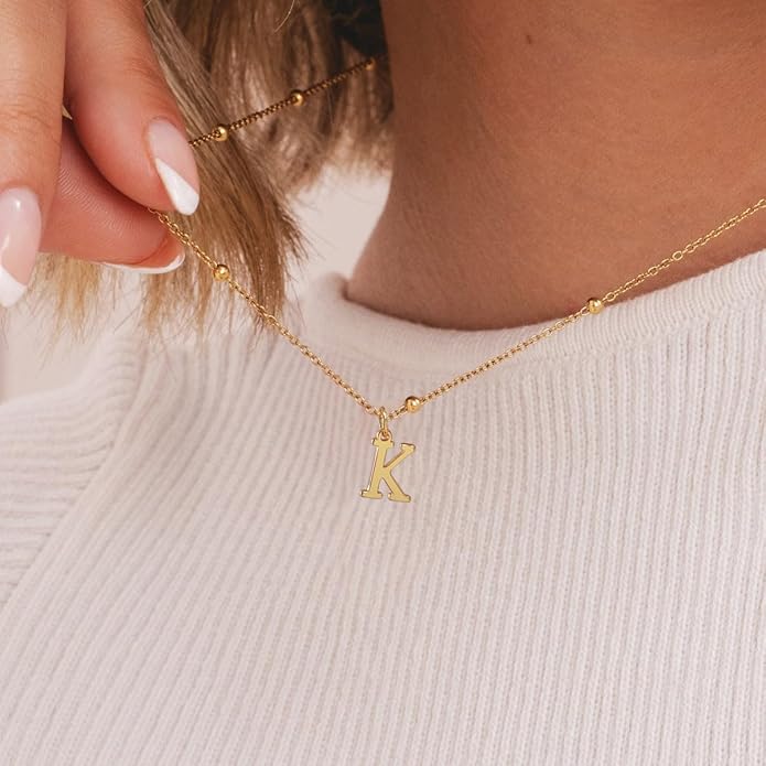 Valentines Gifts for Her Women - Initial Necklaces for Women Dainty 14k Gold Plated A-Z Letter Pendant Name Necklaces Cute Charm Choker Fashion Accessories Non Tarnish Trendy Jewelry Gift
